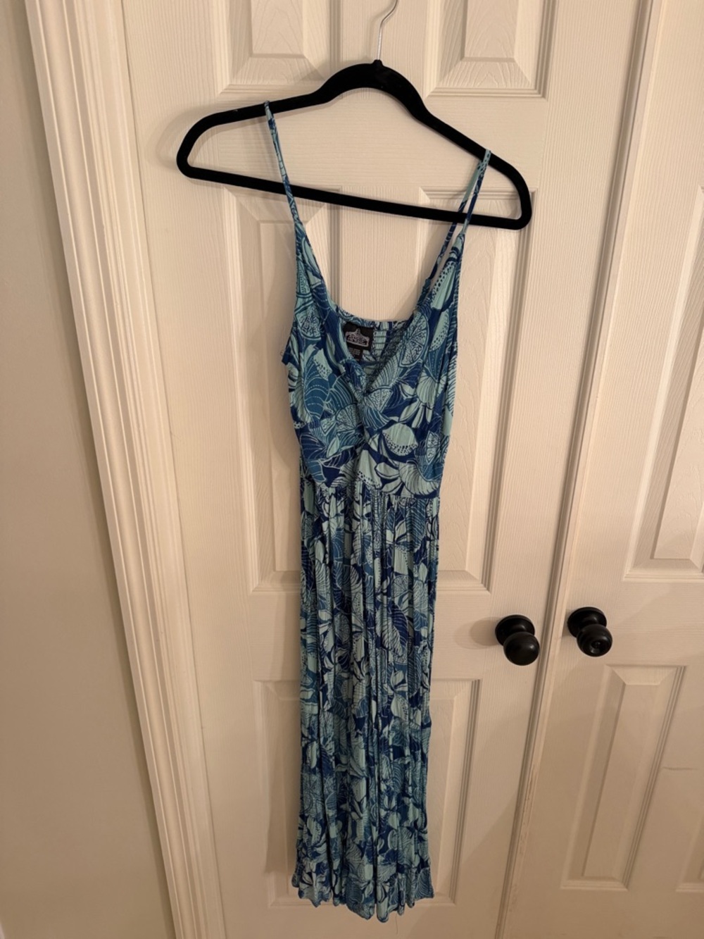 Angie Blue Leaf-Print Maxi Dress